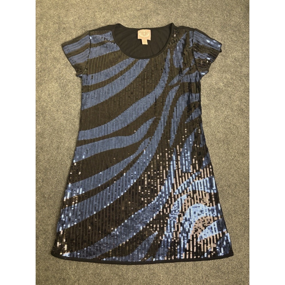 Romeo & Juliet Couture Sequin Mini Dress Women's S Blue Black Zebra. A4